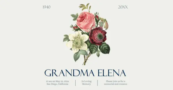 In loving memory of Grandma gray vintage botanical illustration symmetrical classic floral