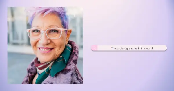 The coolest Grandma in the world purple bold modern typographic frame portrait pastel