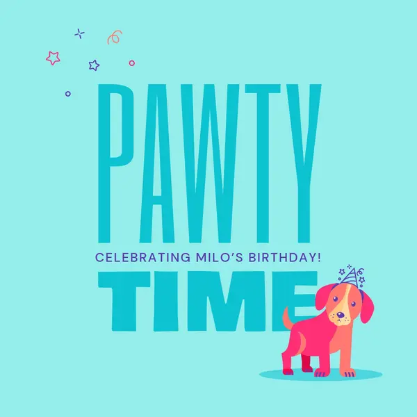 Pup party time blue cute, typographic, illustrative, adorable, fun, playful, graphic