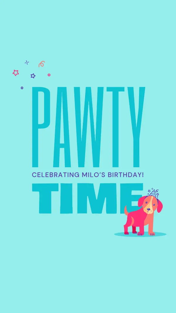 Pup party time blue cute, typographic, illustrative, adorable, fun, playful, graphic