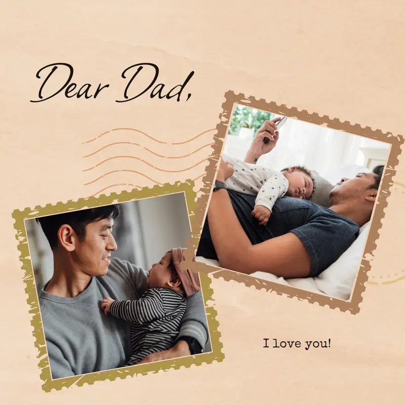 Love letter to dad orange vintage, stamps, letter