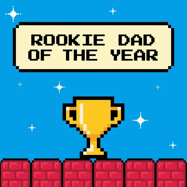 Rookie dad of the year blue gaming nostalgic pixel