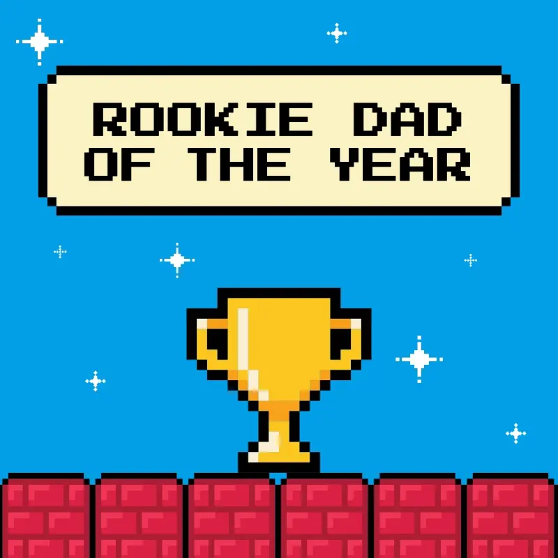 Rookie dad of the year blue gaming nostalgic pixel