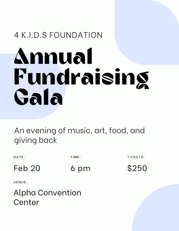 Simple elegant event flyer White modern, elegant, fun, shapes, informative