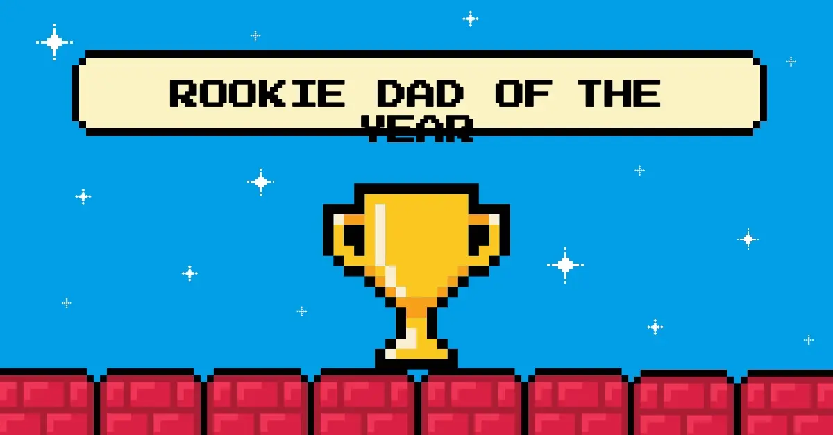Rookie dad of the year blue gaming nostalgic pixel