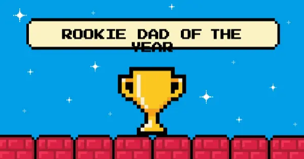 Rookie dad of the year blue gaming nostalgic pixel