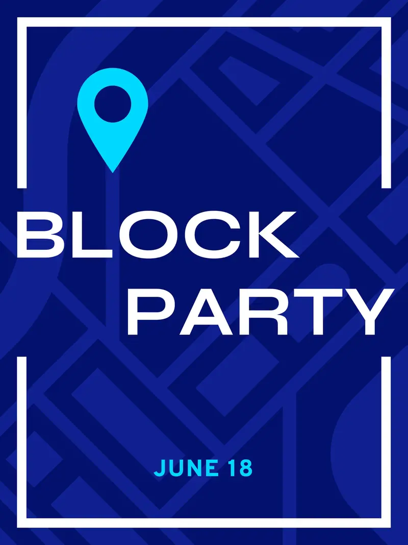 Bold event announcement poster blue modern, simple, geometric, grids