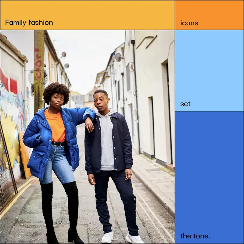 Family fashion icons Blue modern, color block