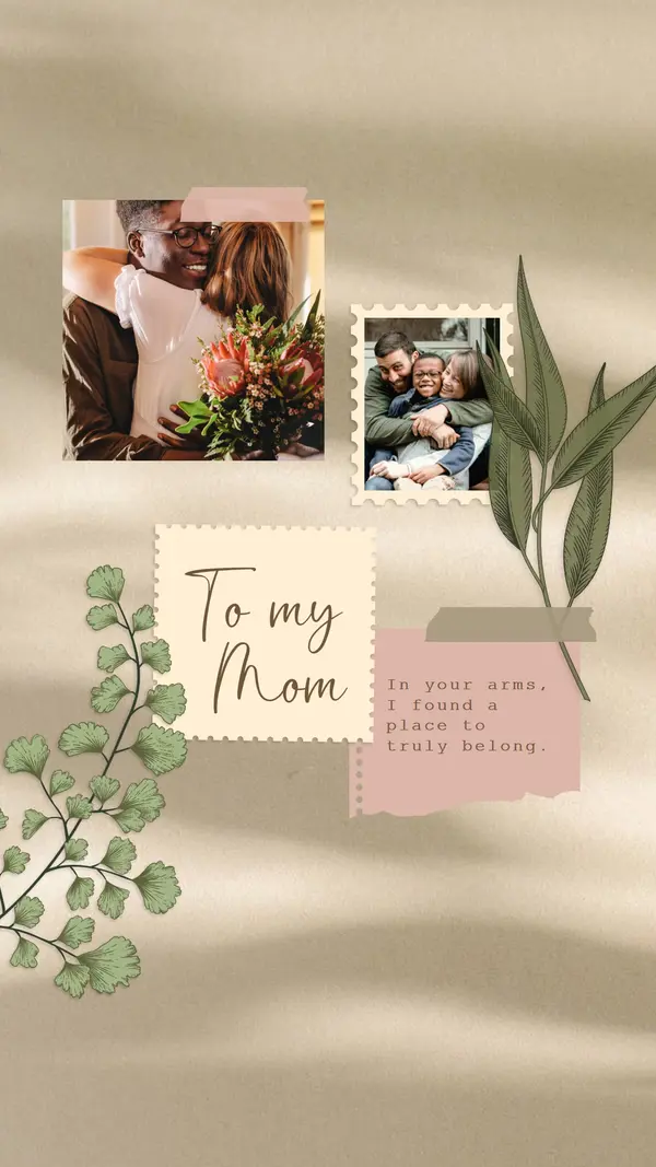 Thanks for being my mom green collage, scrapbook, vintage, multi-photo, multi-image, montage, album, journal, notebook, old-fashioned, botanical, plants