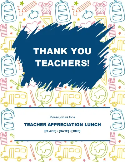 Teacher appreciation flyer blue whimsical line