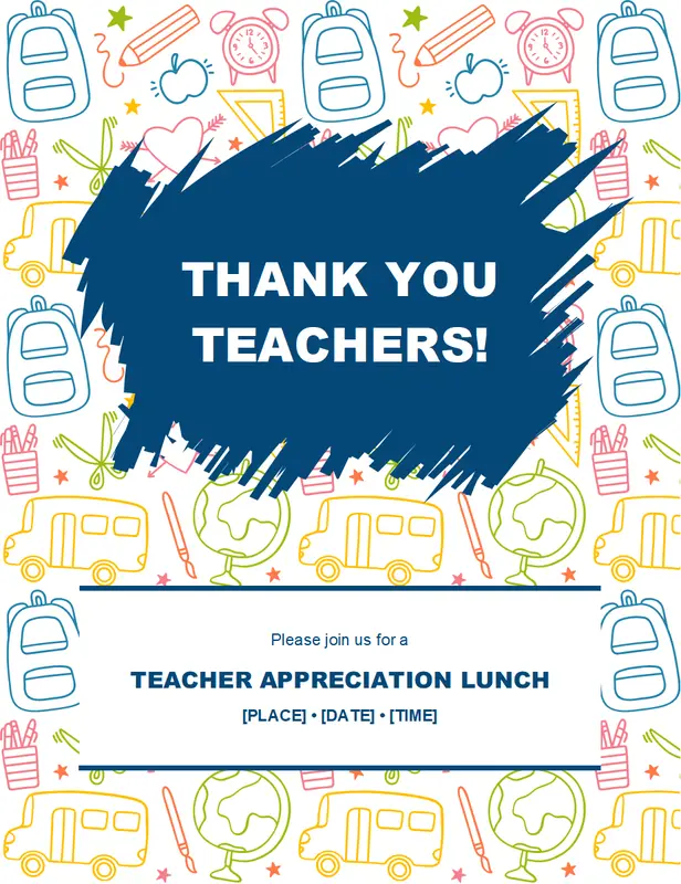 Teacher appreciation flyer blue whimsical line
