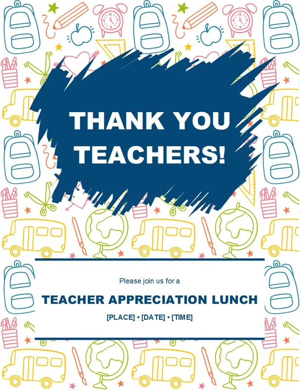 Teacher appreciation flyer blue whimsical line