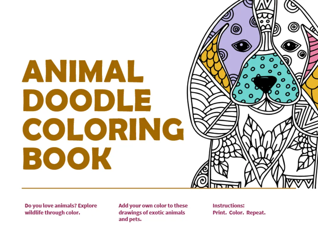 Animal doodles de-stress coloring book organic boho