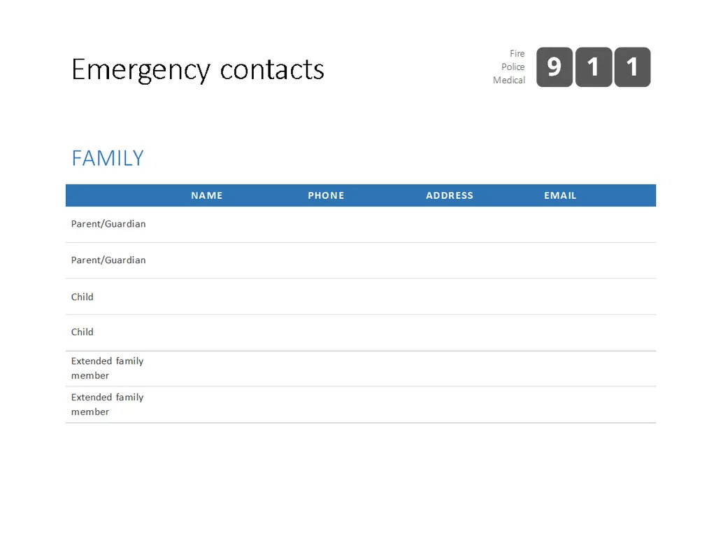 Bold emergency contact list modern simple