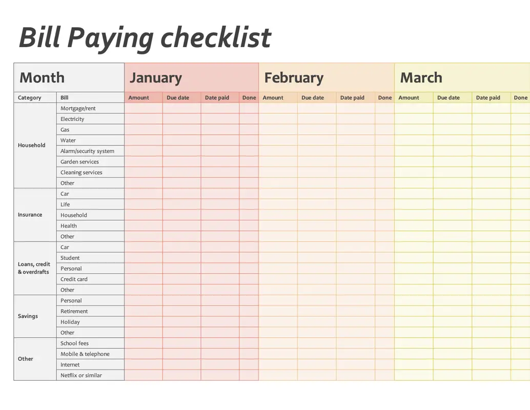 Bill paying checklist green modern simple