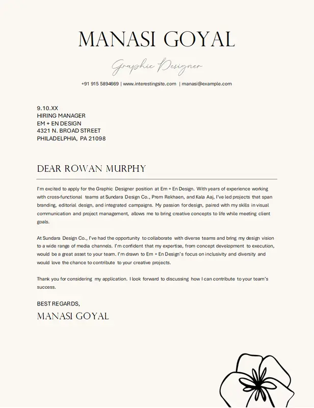 Elegant graphic design cover letter whimsical-line