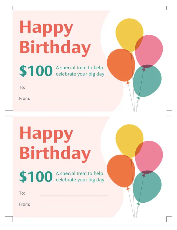 Birthday balloons gift certificate  orange modern-simple