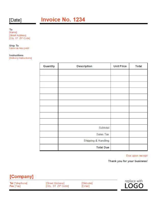 Business invoice (Basic) red modern-simple