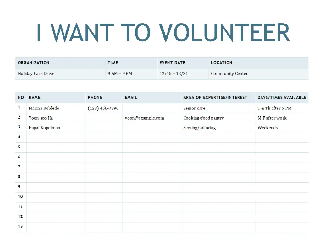 Volunteer sign-up sheet blue modern simple