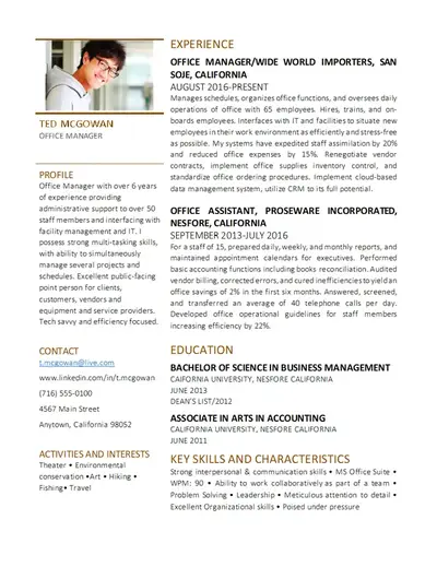 Office manager resume