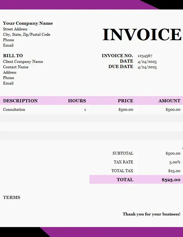 Modern corporate purple & black timesheet invoice purple modern simple corporate
