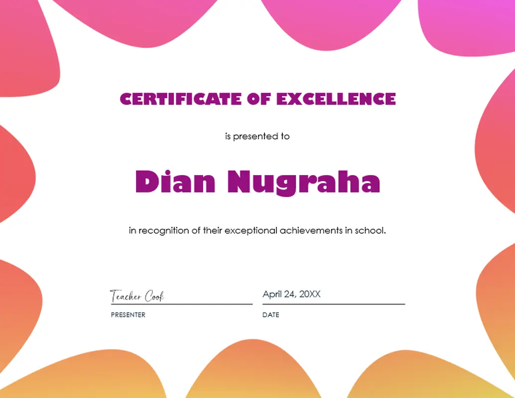 Student excellence certificate pink modern-bold