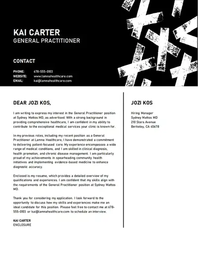 Graphic header professional cover letter black modern bold