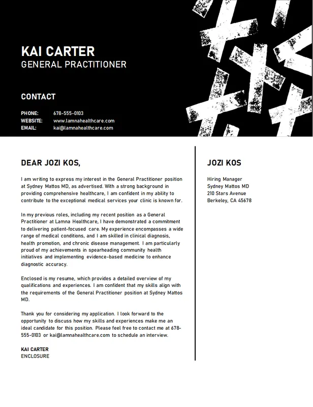 Graphic header professional cover letter black modern bold
