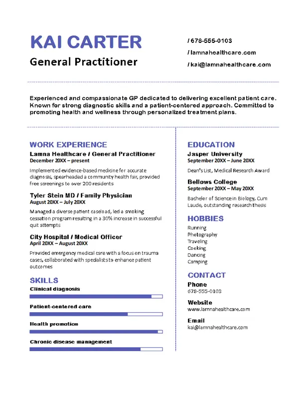 Bold profile professional resume blue modern simple