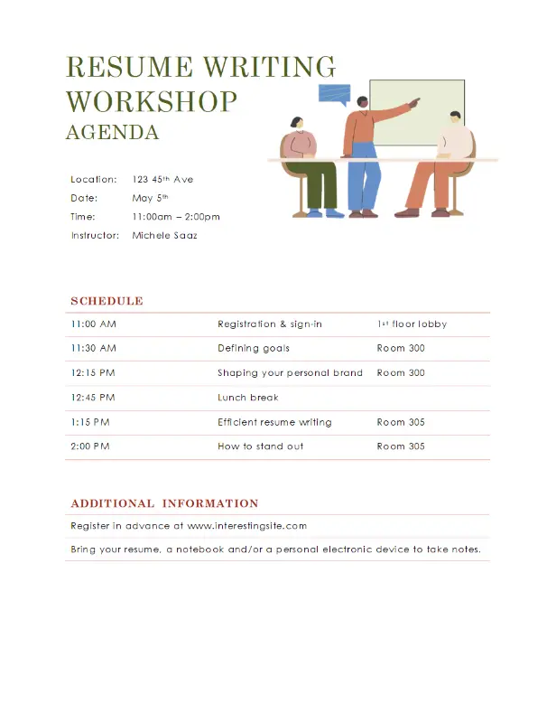 Resume writing workshop agenda modern simple