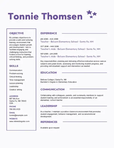 Creative teaching resume whimsical