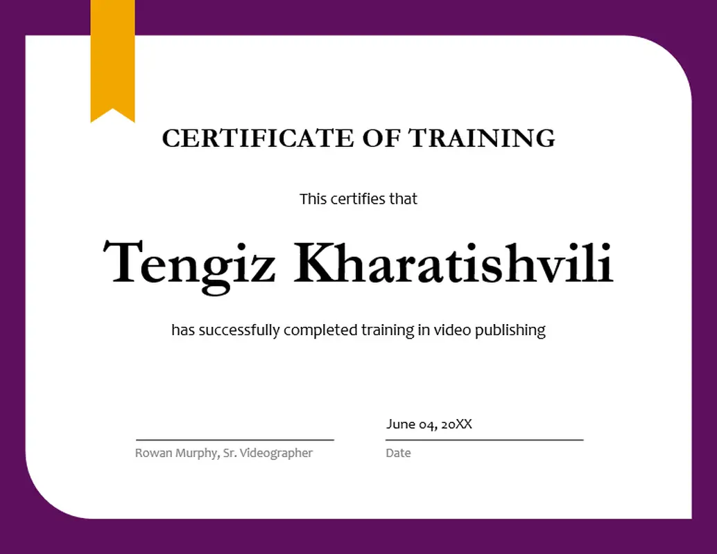 Certificate of training purple modern-simple