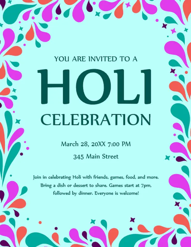 Festival of colors Holi flyer blue whimsical
