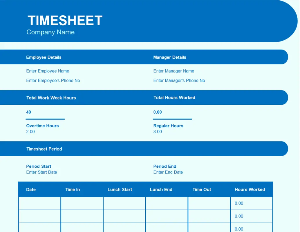 Elemental timesheet blue modern simple