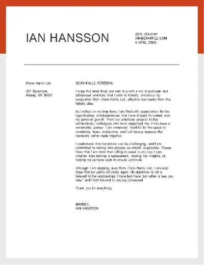 Modern resignation letter red modern-simple
