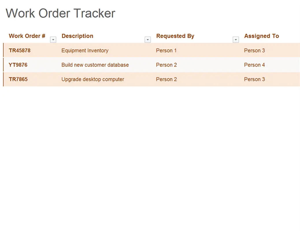 Work order tracker modern simple