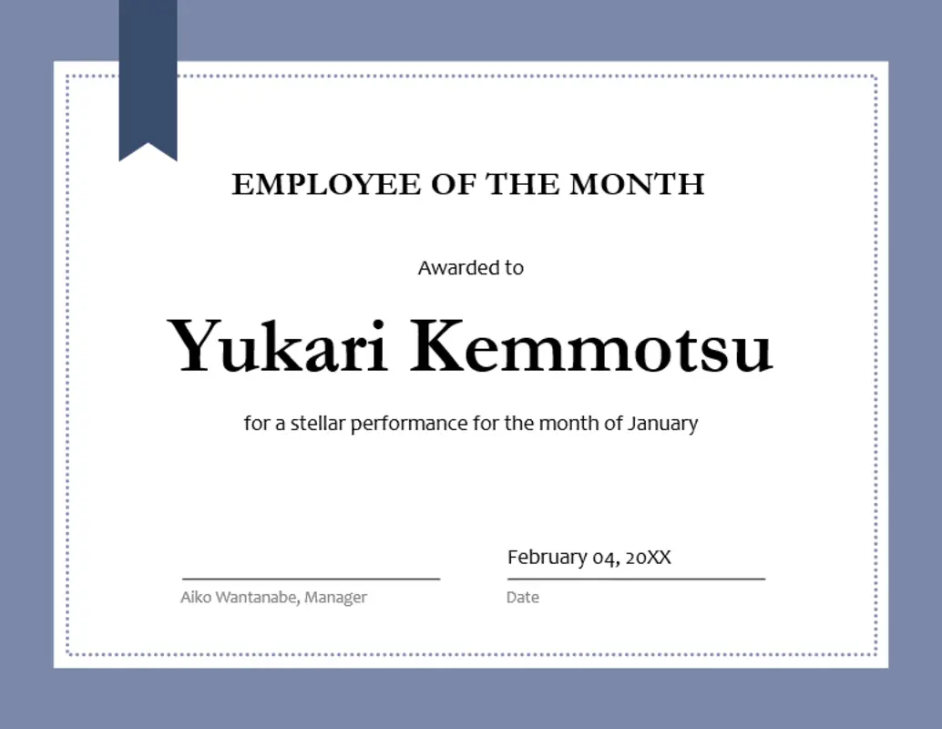 Certificate for employee of the month blue modern-simple
