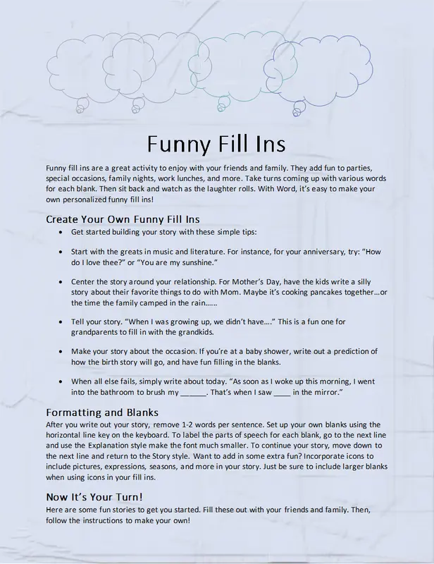 Fun fill-in story modern simple