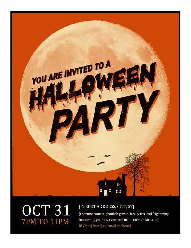 Halloween flyer orange whimsical-color-block