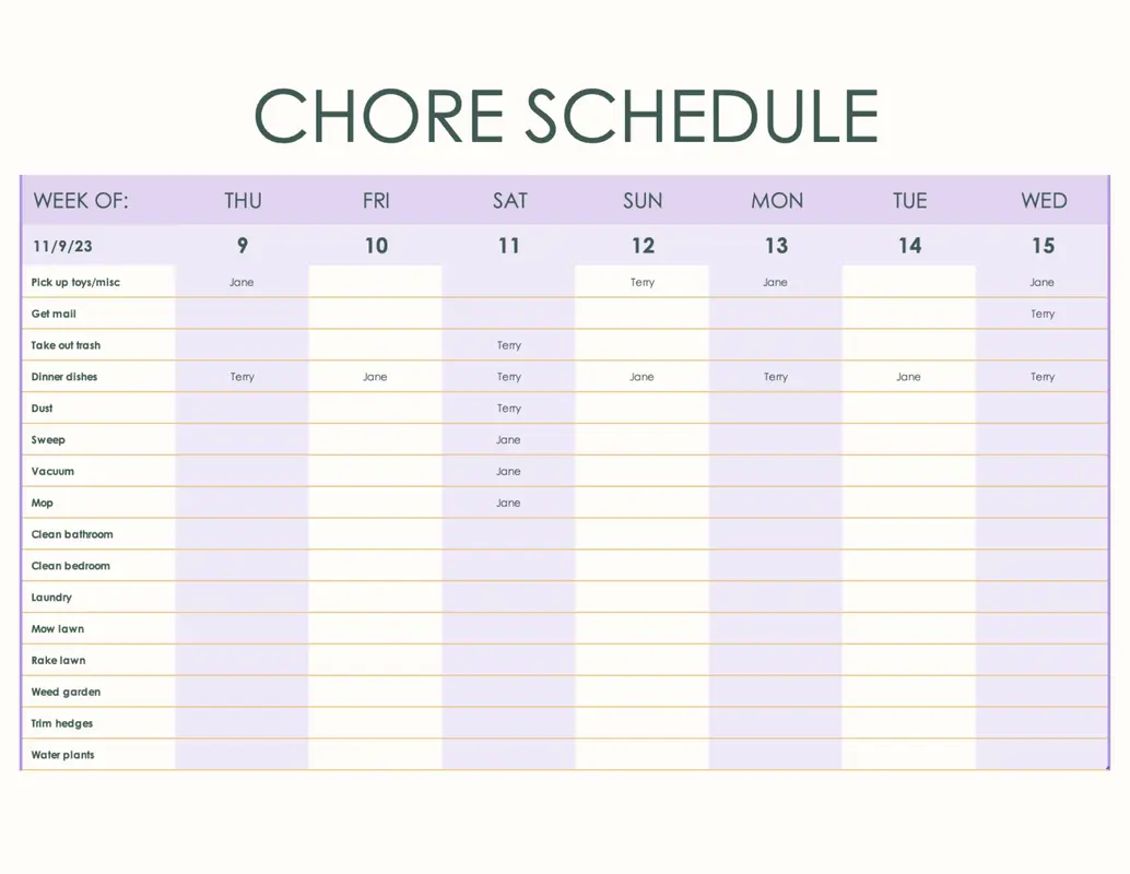 Simple chore schedule modern simple