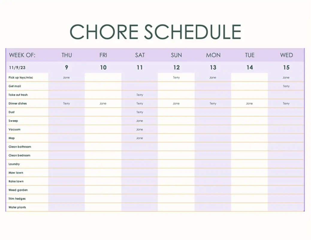 Simple chore schedule modern simple