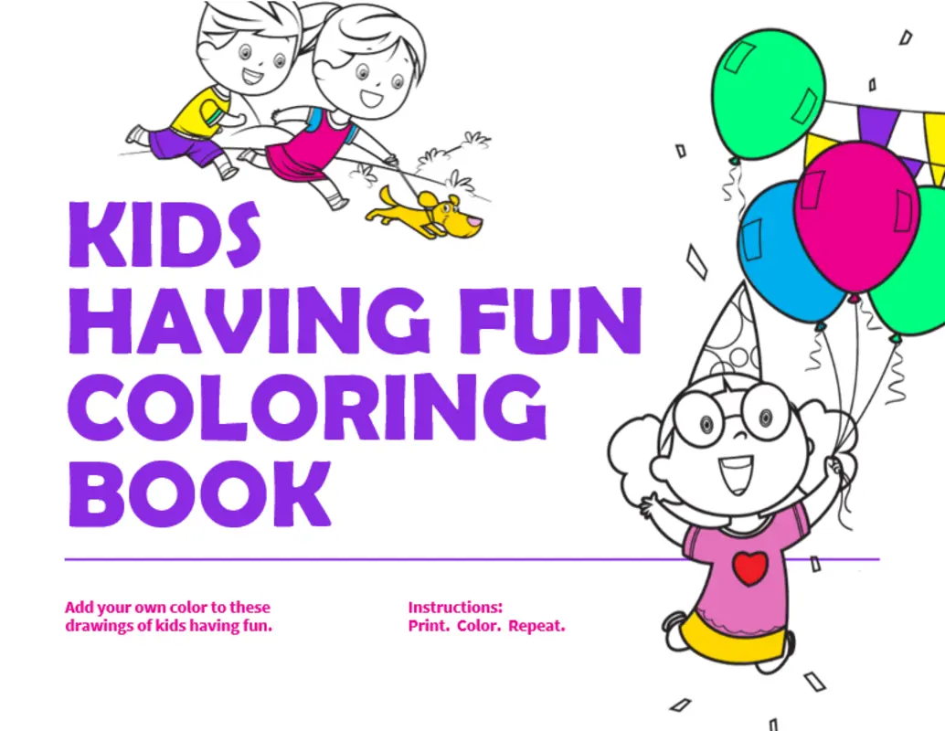 Kids having fun coloring book whimsical line
