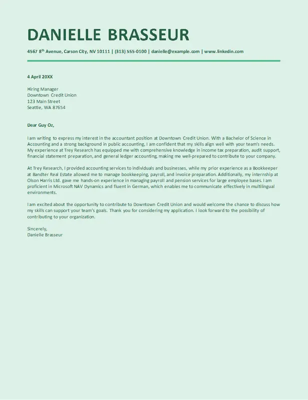 ATS stylish accounting cover letter green modern-bold