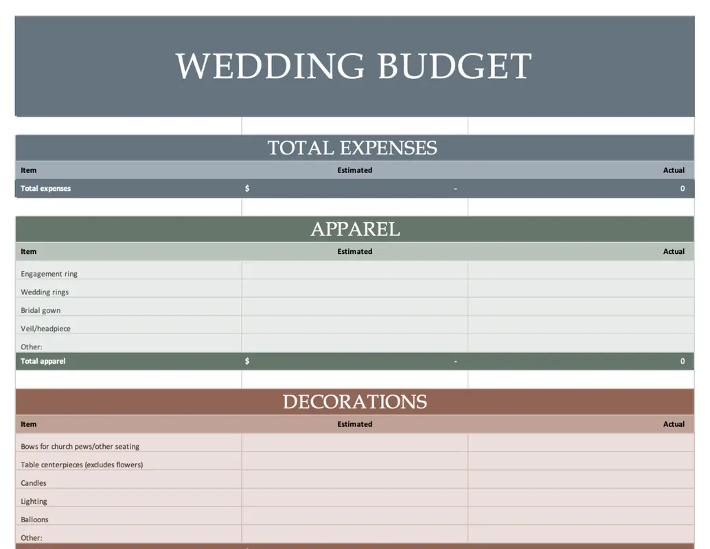 Wedding budget planner modern simple