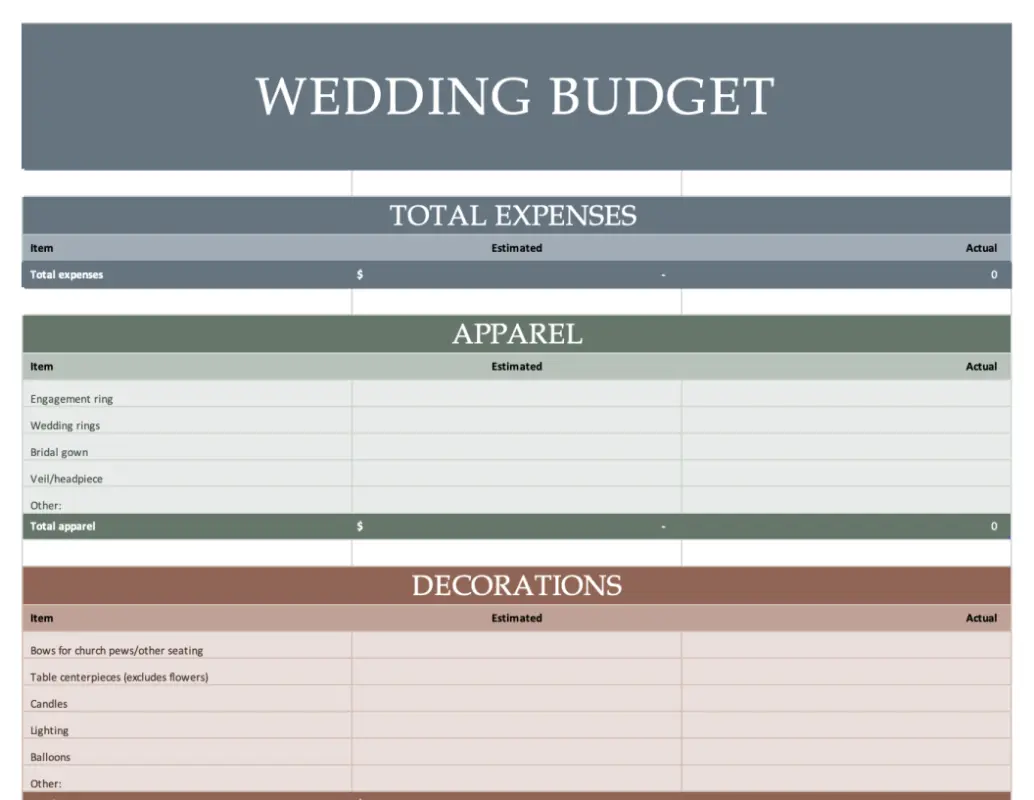 Wedding budget planner modern simple