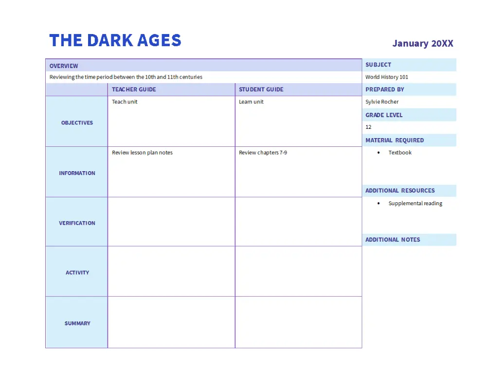 Daily lesson plan (color) blue modern simple