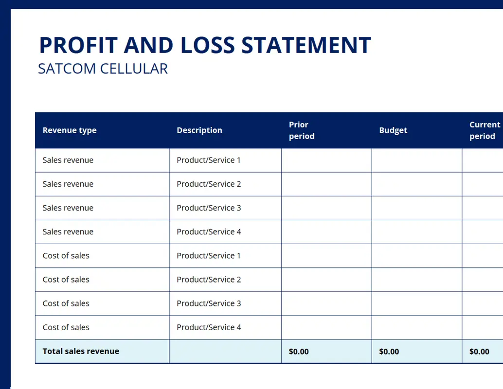 Profit and loss statement (with logo) blue modern simple