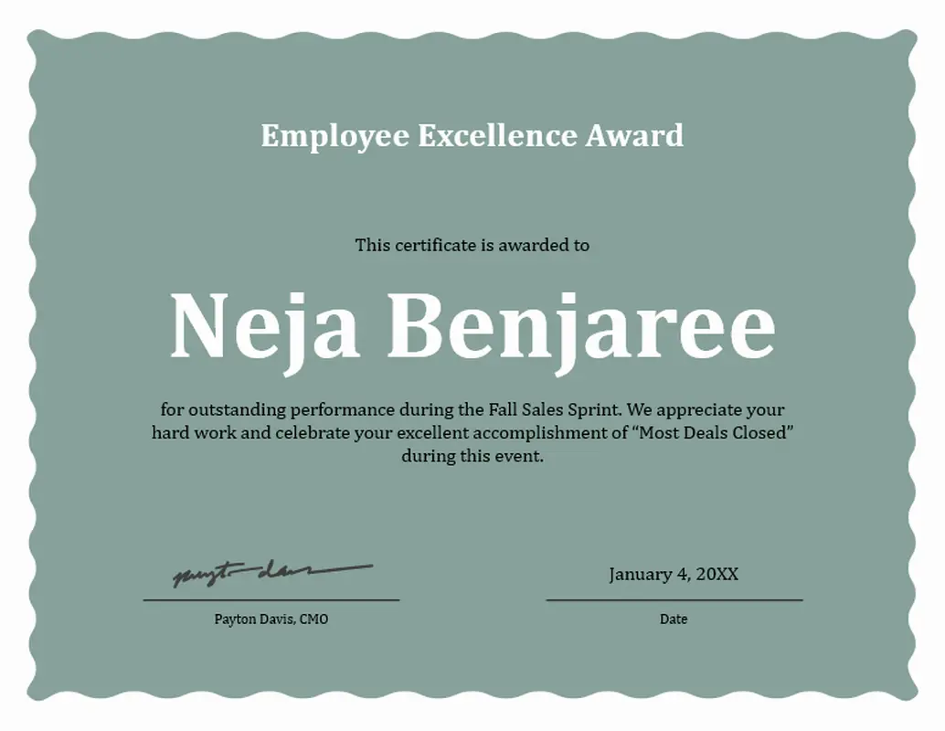 WaveÃ‚Â border employee excellenceÃ‚Â awardÃ‚Â  green modern-simple