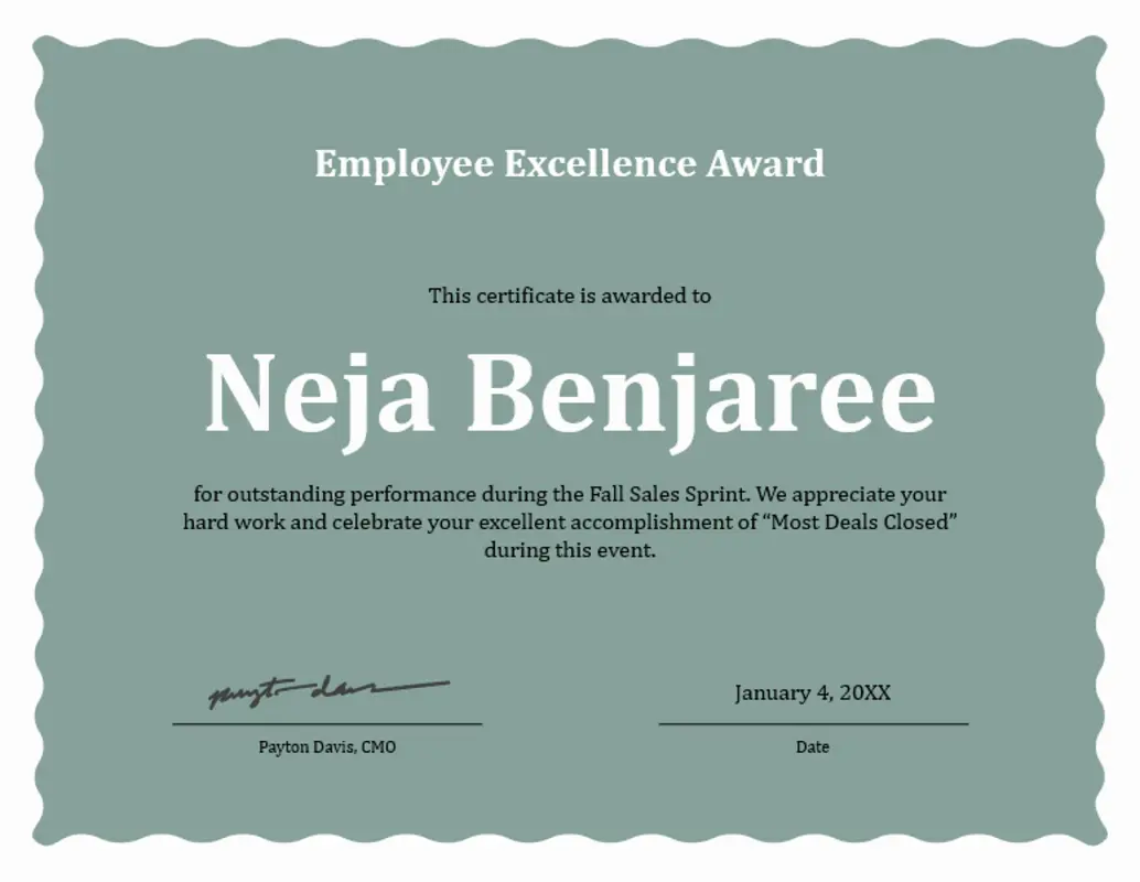 Wave border employee excellence award  green modern-simple