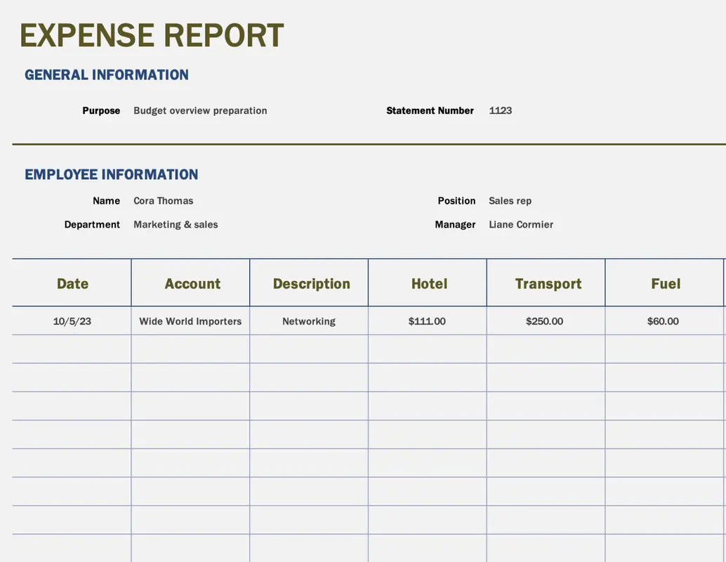 Expense report basic gray modern simple